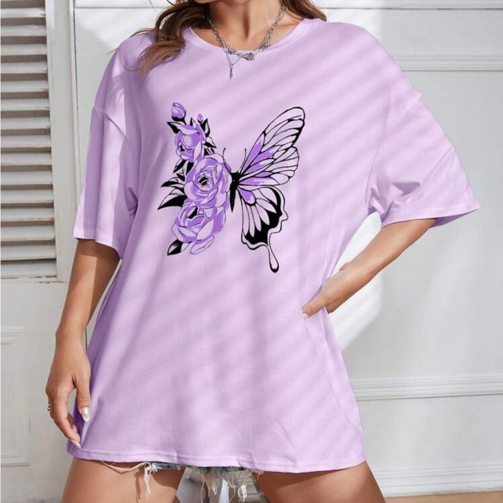 Lavender Butterfly Oversized T-Shirt